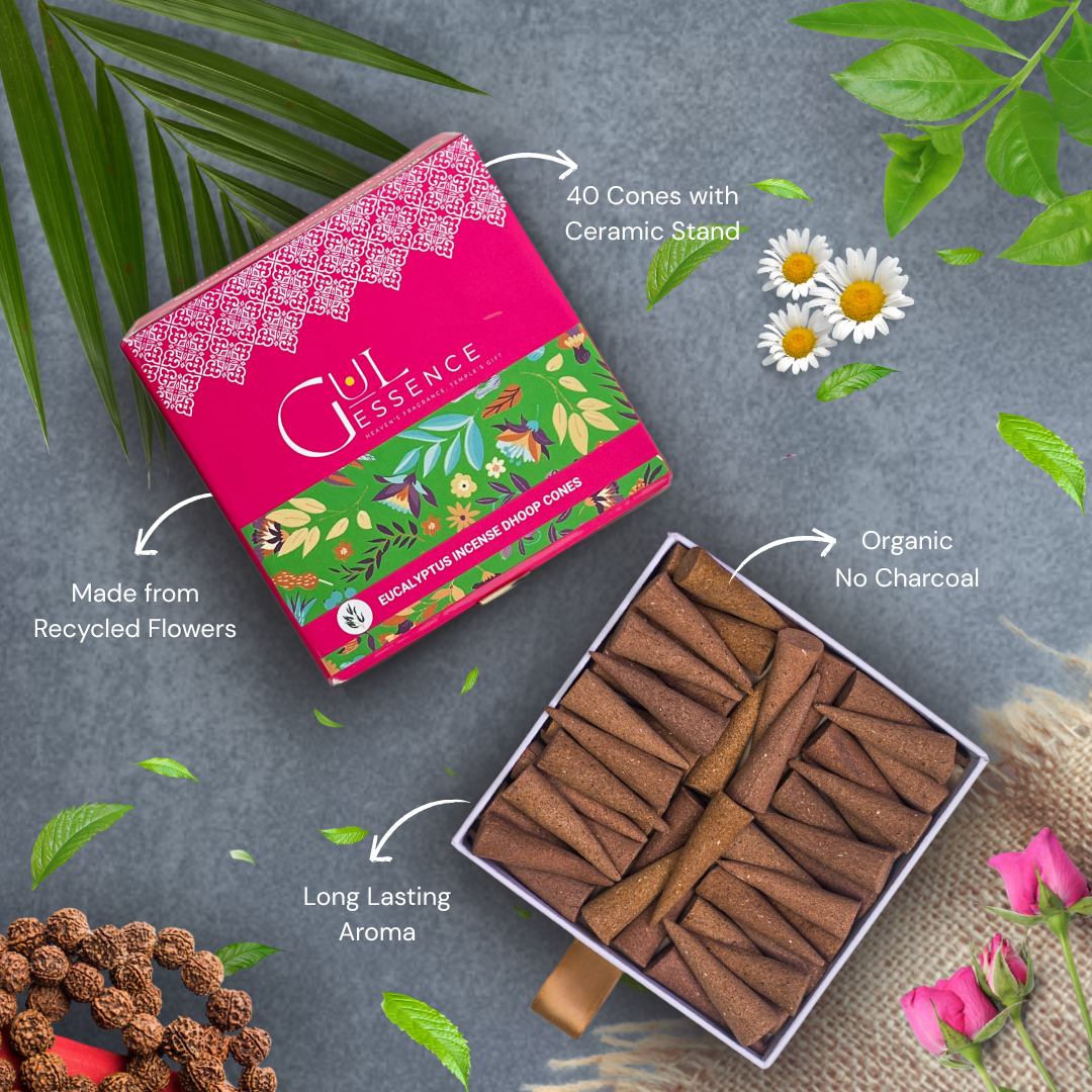 Eucalyptus Dhoop Cones | Made from Temple Flower | Gulessence - Gulessence