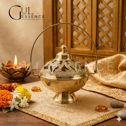 Gulessence Traditional Brass Dhooni with Lid for Havan Cups, Sambrani & Dhoop