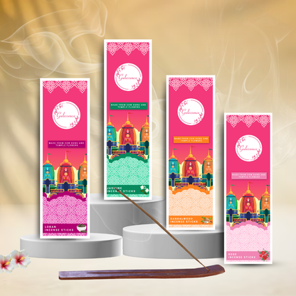 Loban ,Rose,Jasime &amp; Sandalwood Incense sticks  - Made from Cowdung &amp; Temple Flowers |  Gulessence