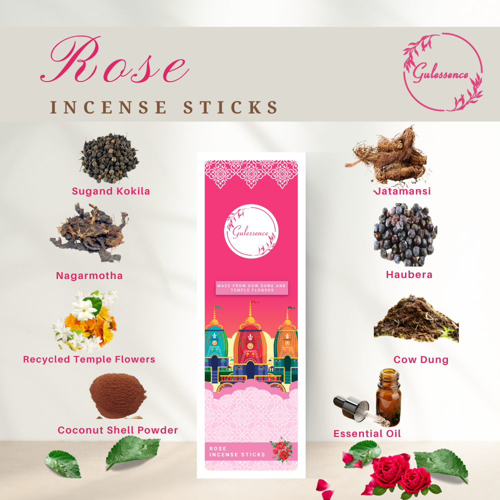 Gulessence Rose, Sandal, Nirvana Scent Incense Sticks with Free Incense Holder | Pack of 3 (15 Incense Sticks Each Box