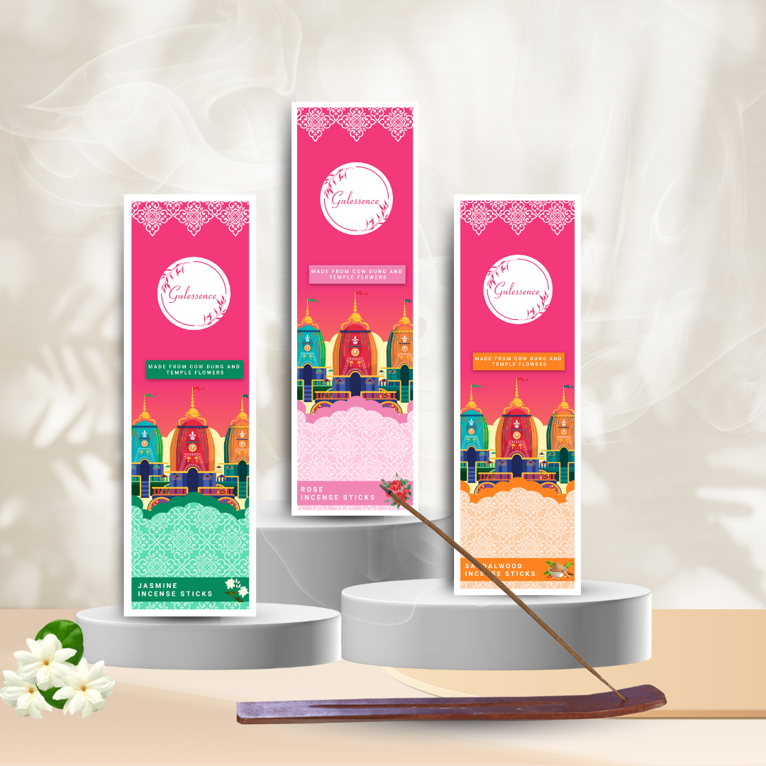 Gulessence  Sandal, Jasmine ,Rose Incense Sticks with Free Incense Holder | Pack of 3 (40 Incense Sticks Each Box)