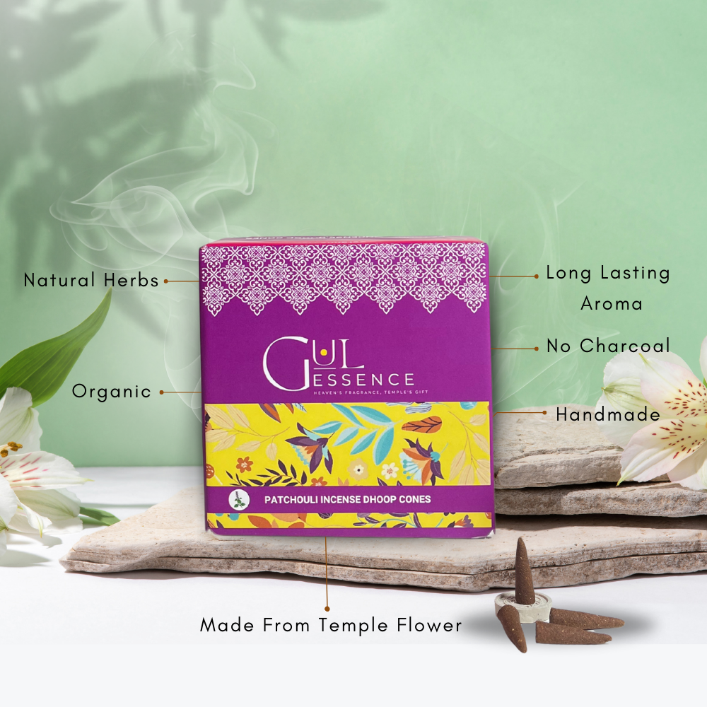 Patchouli Dhoop Cones | Made from Temple Flower | Gulessence