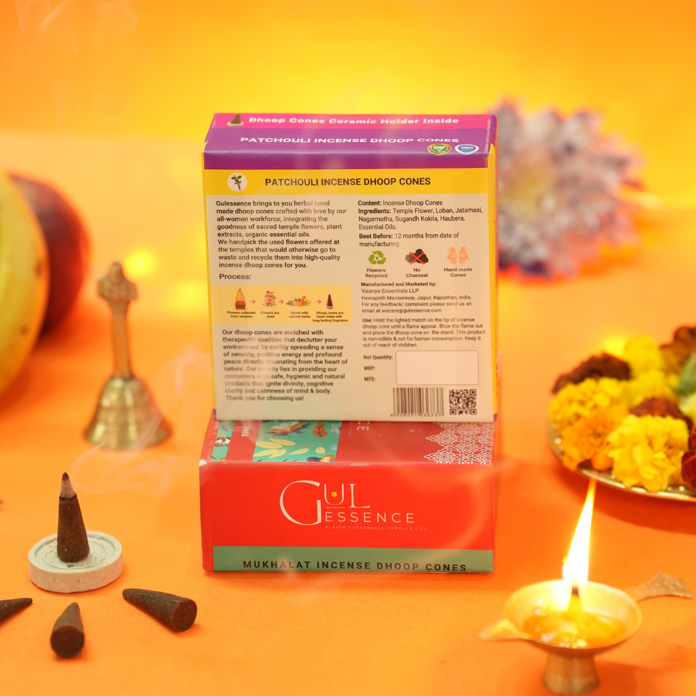 Patchouli Dhoop Cones | Made from Temple Flower | Gulessence