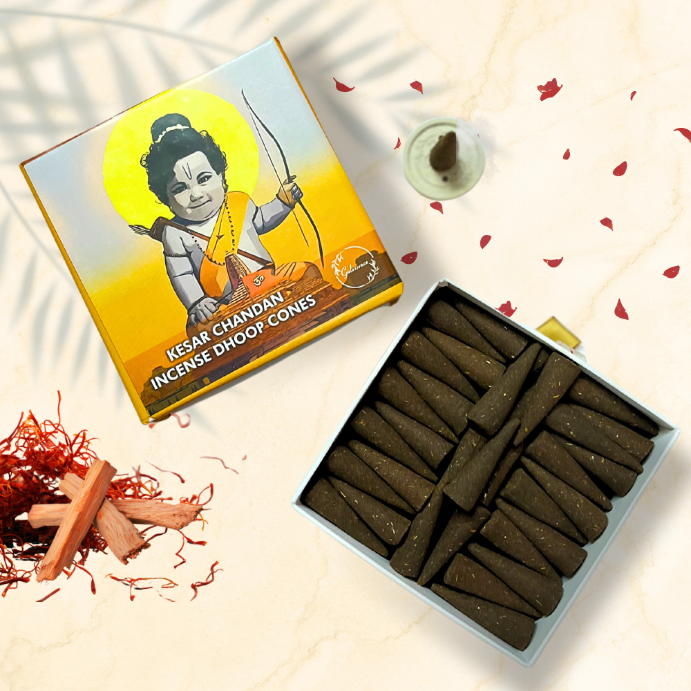 Kesar Chandan Dhoop Cones| Made from Cow Dung | Ayodhya Collection | Gulessence - Gulessence