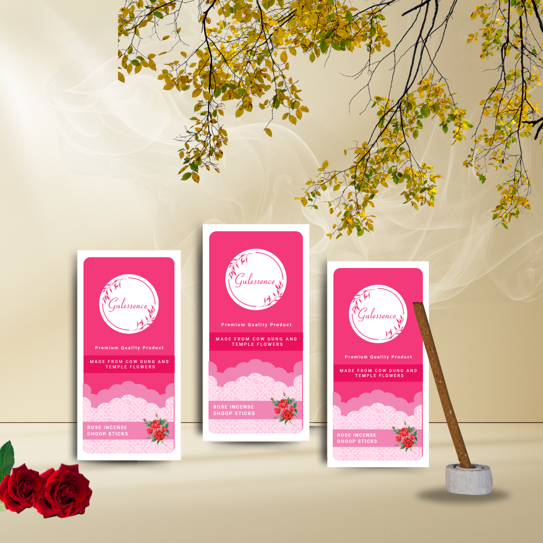 Rose Dhoop Sticks | Made from Cow dung &amp; Temple Flower | Bamboo less Dhoop Sticks | Gulessence