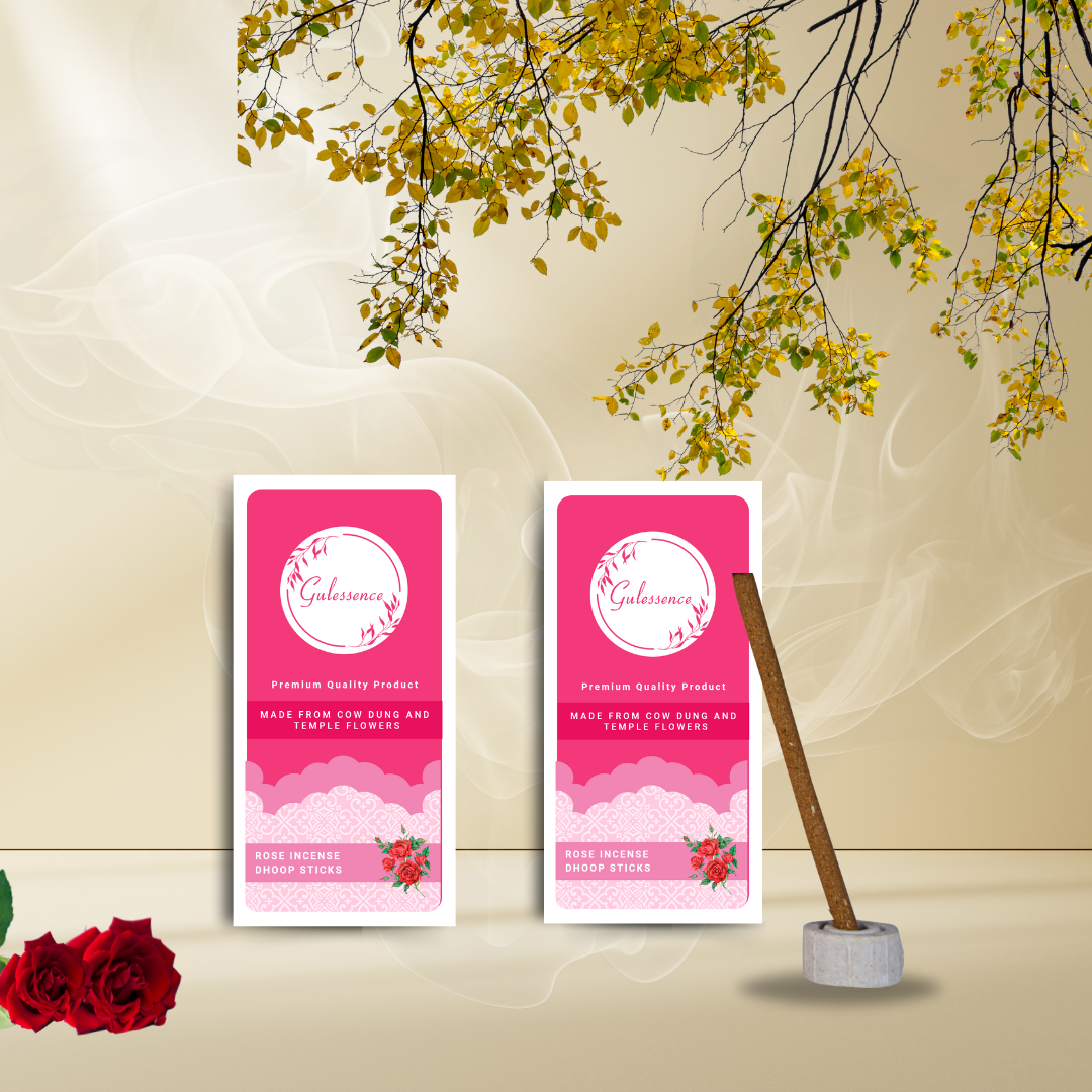 Rose Dhoop Sticks | Made from Cow dung &amp; Temple Flower | Bamboo less Dhoop Sticks | Gulessence