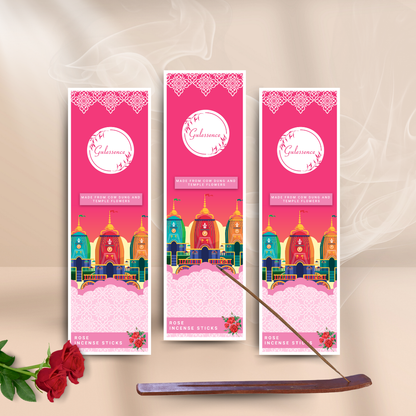 Rose Incense Sticks With Free Incense Holder| Made from Cowdung &amp; Temple Flowers | Gulessence