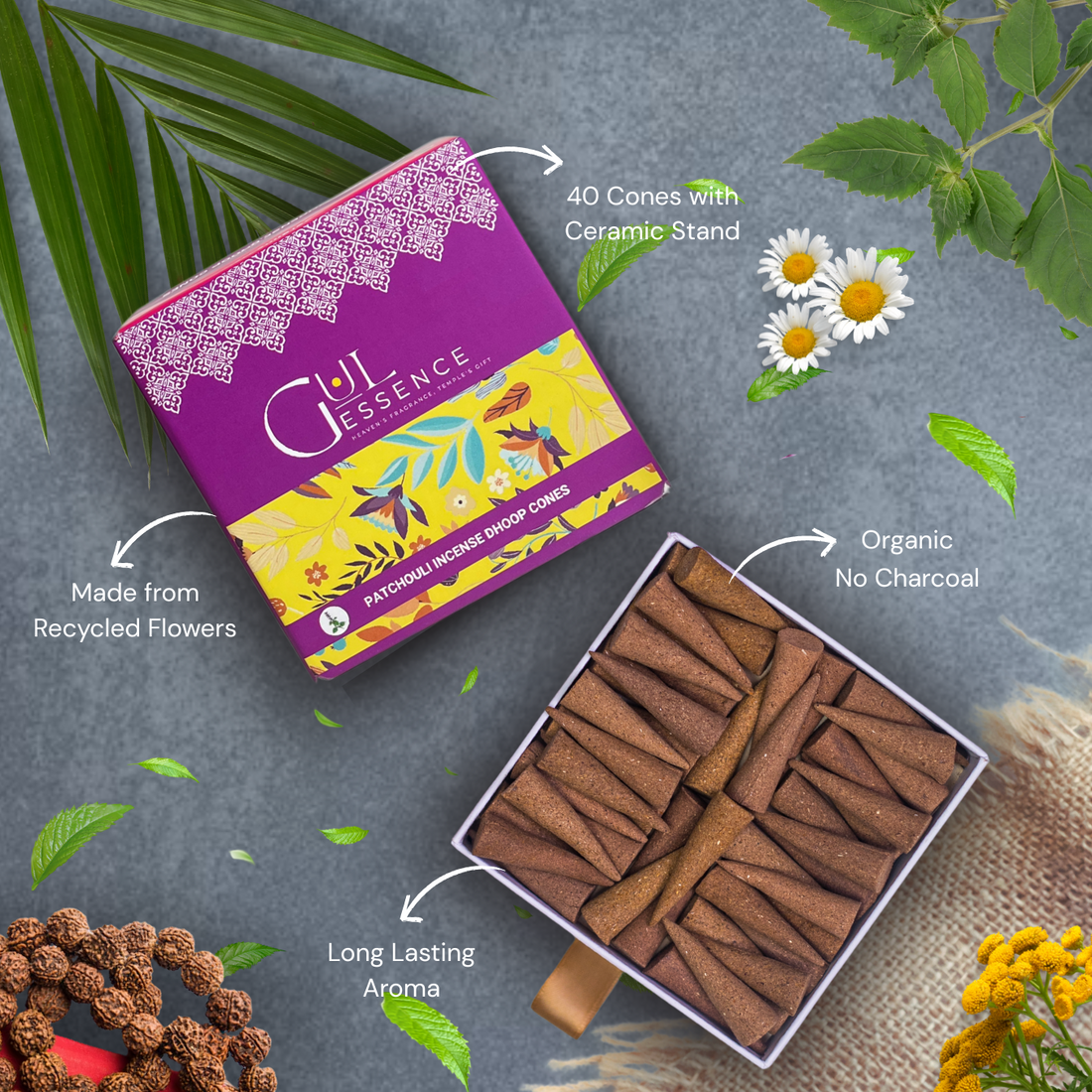 Patchouli Dhoop Cones | Made from Temple Flower | Gulessence - Gulessence