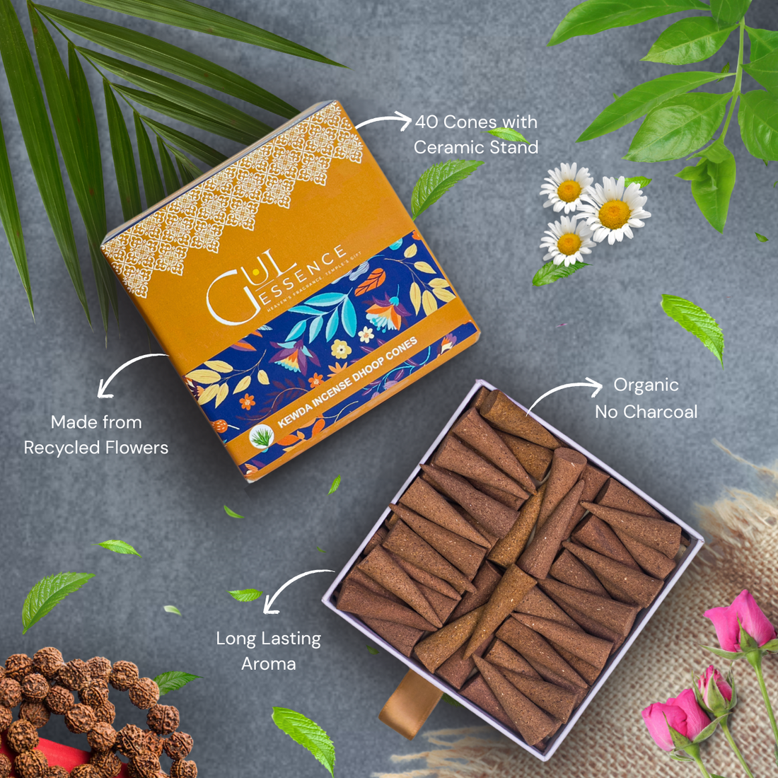 Kewda Dhoop Cones | Made from Temple Flower | Gulessence - Gulessence