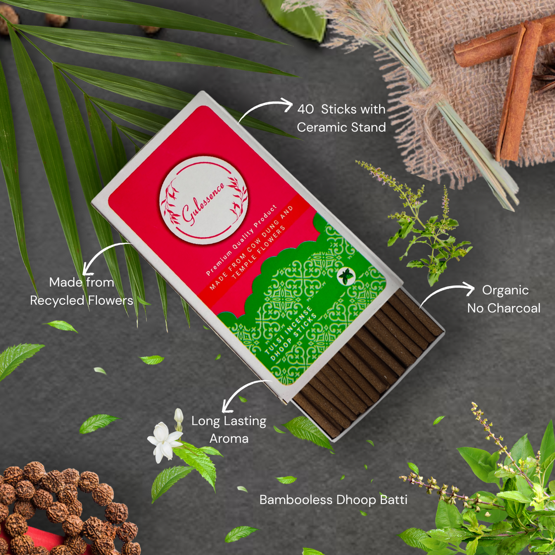 Tulsi Dhoop Sticks | Bambooless Dhoop Sticks | Gulessence - Gulessence