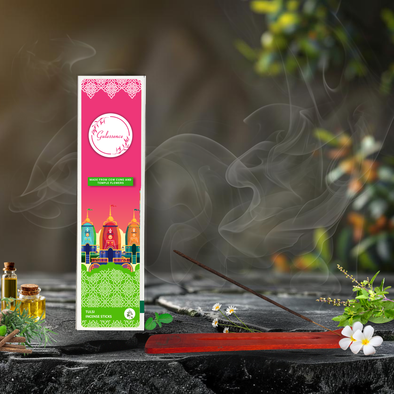 Tulsi Incense Sticks With Free Incense Holder| Made from Temple Flower | Gulessence