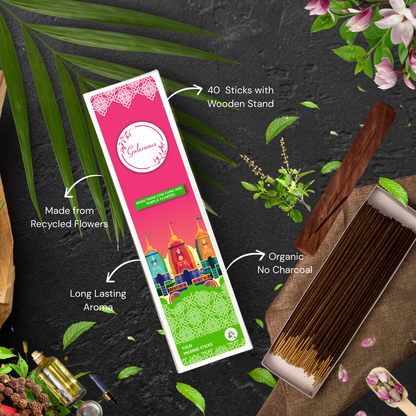 Tulsi Incense Sticks With Free Incense Holder| Made from Temple Flower | Gulessence