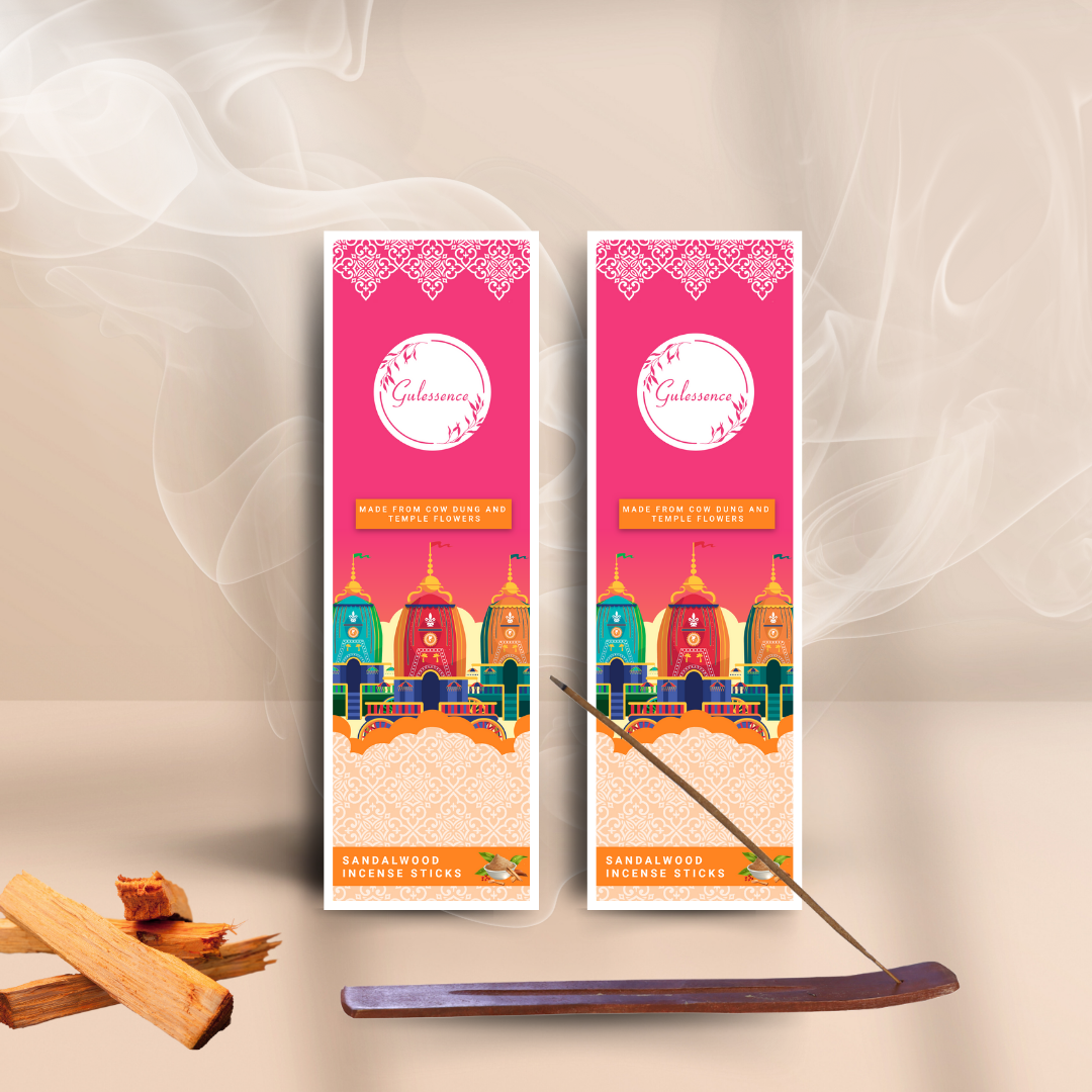 Sandalwood Incense Sticks With Free Incense Holder |  Made from Cow dung &amp; Temple Flower | Gulessence