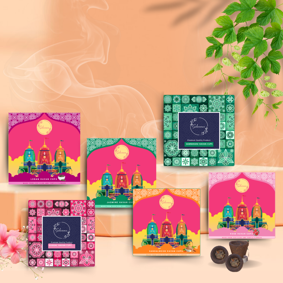 Gulessence Pack of 6 Organic - Jasmine,Sandal, Sambrani, Guggal, Loban ,Rose Havan Cups