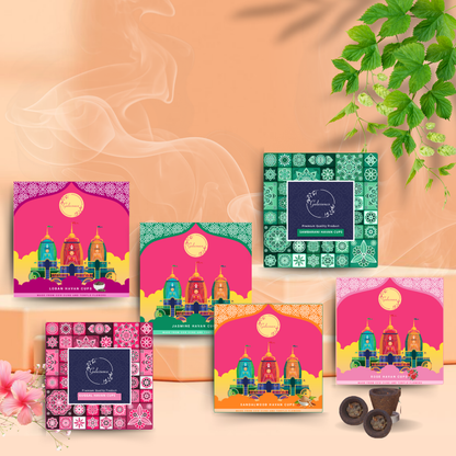 Gulessence Pack of 6 Organic - Jasmine,Sandal, Sambrani, Guggal, Loban ,Rose Havan Cups