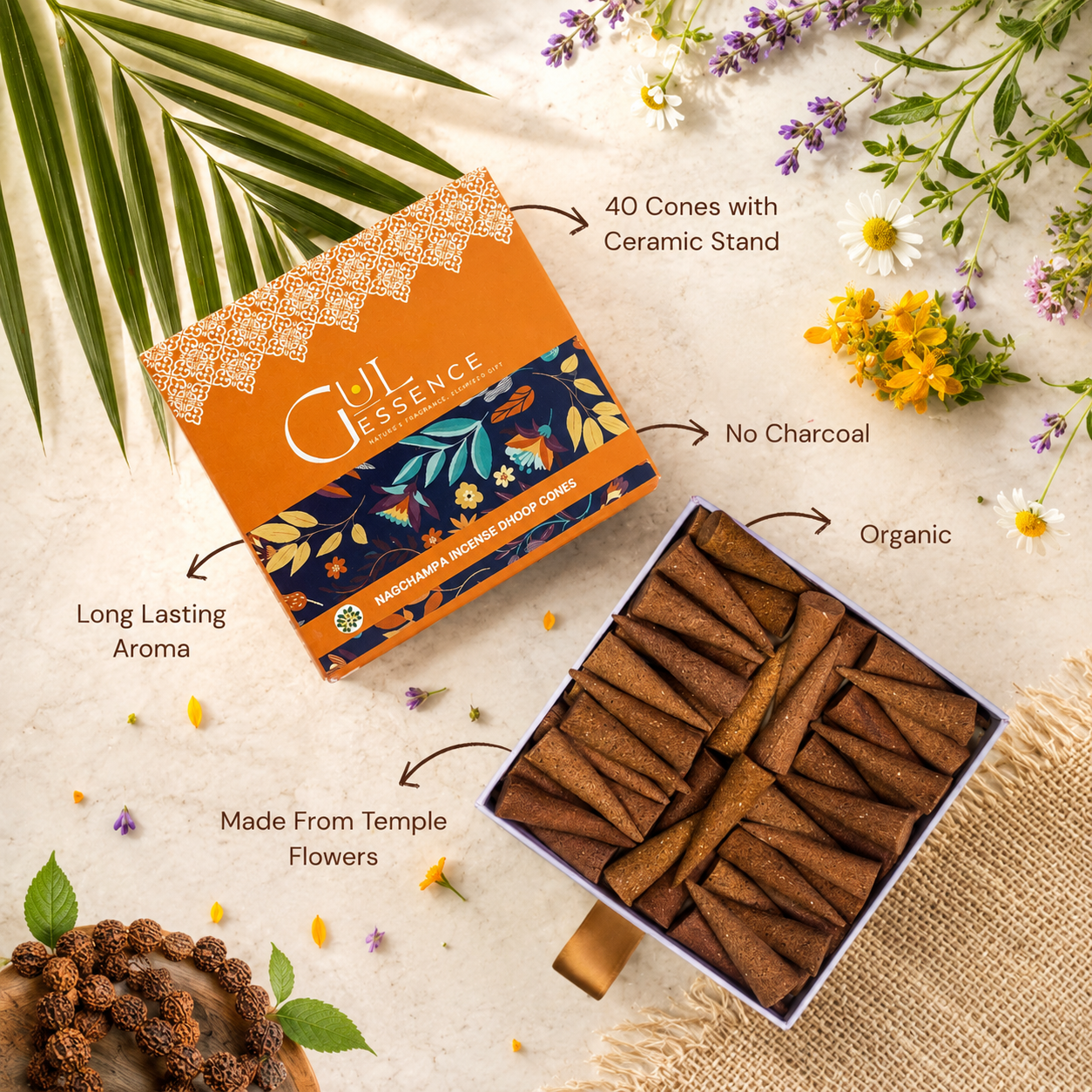 Kewda Dhoop Cones | Made from Temple Flower | Gulessence - Gulessence