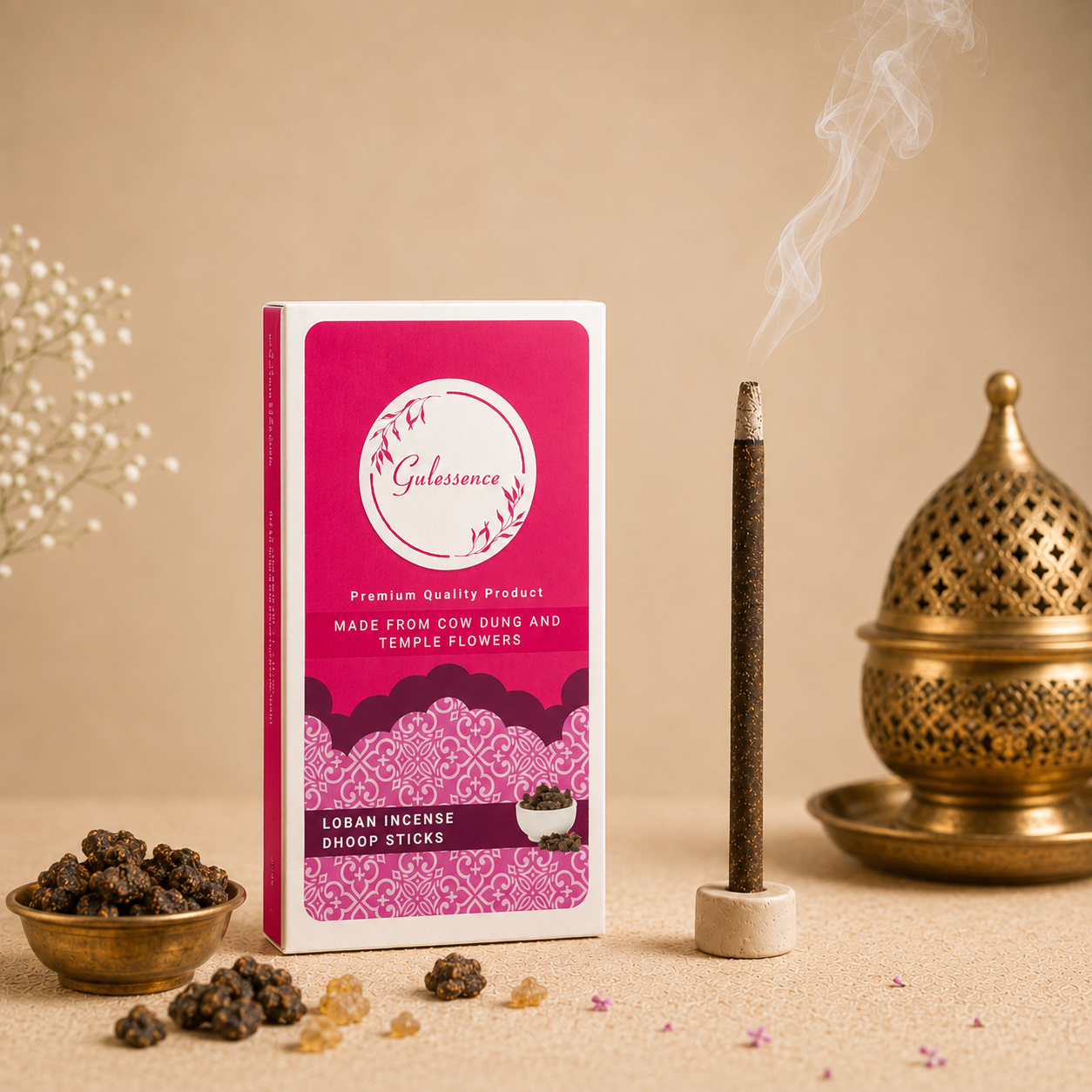 Loban Bamboo Less Dhoop Sticks |  Made from Cow dung &amp; Temple Flower | Gulessence - Gulessence