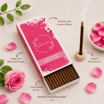 Rose Bamboo less Dhoop Sticks | Made from Temple Flower | Gulessence - Gulessence