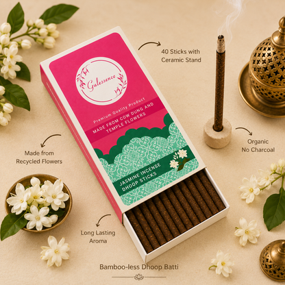 Jasmine Bamboo Less Dhoop Sticks | Made from Cow dung &amp; Temple Flower | Gulessence