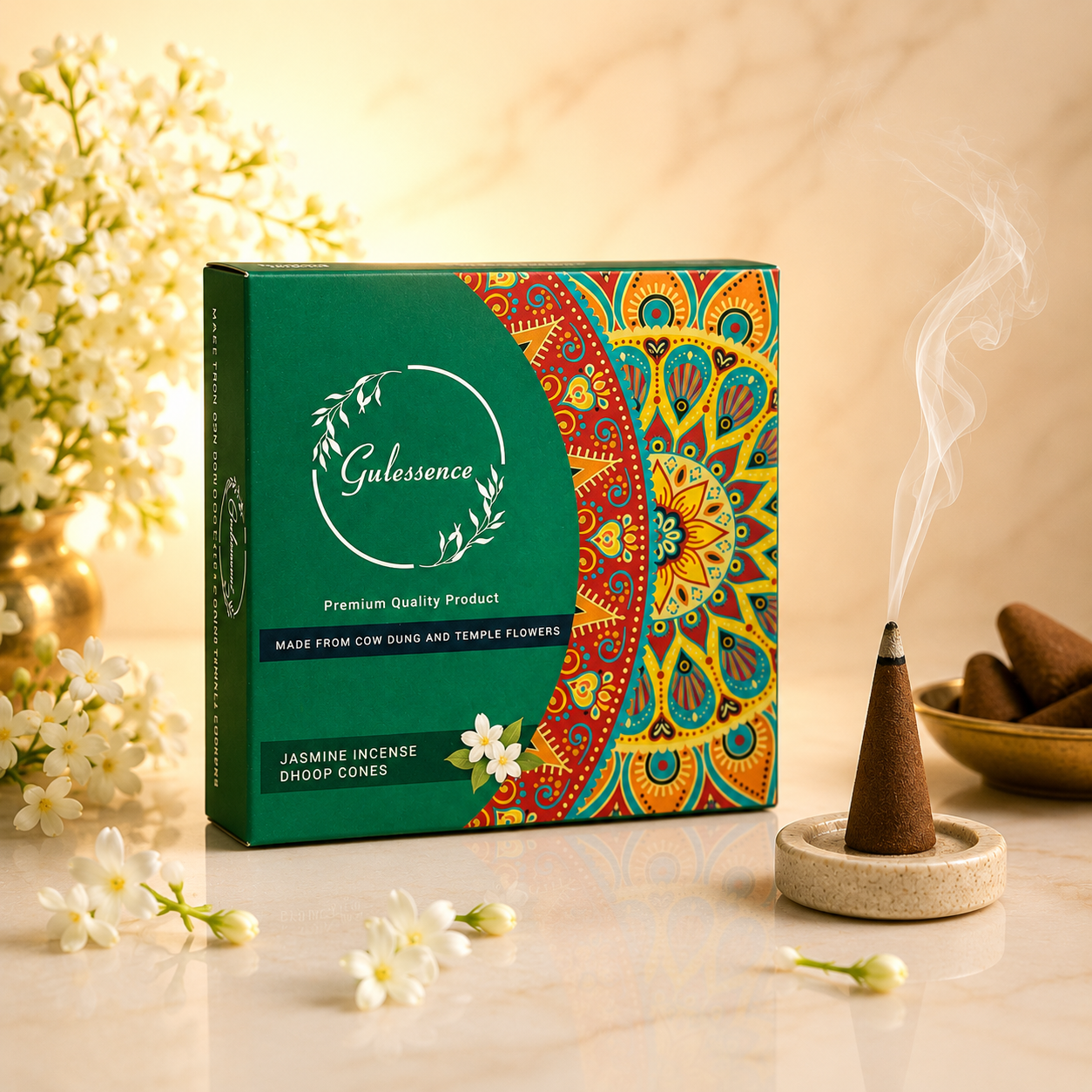 Jasmine Dhoop Cones | Made from Cow dung &amp; Temple Flower | Gulessence