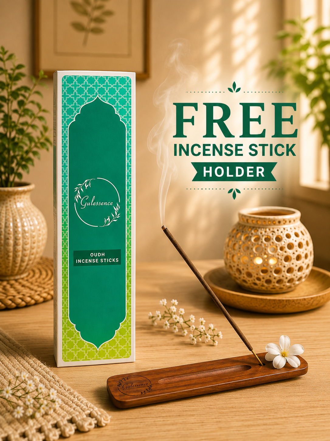 Oudh Incense Sticks With Free Incense Holder | Made from Temple Flowers | Gulessence - Gulessence