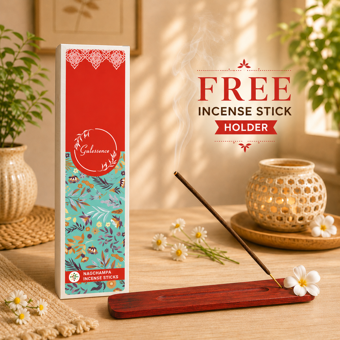 Nagchampa Incense Sticks With Free Incense Holder | Made from Temple Flowers | Gulessence - Gulessence