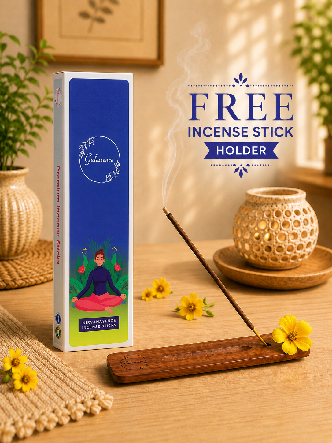 Organic Nirvanasence Incense Sticks for Meditation | Free Holder | Gulessence - Gulessence