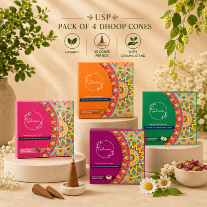 Combo pack dhoop cones burning on ceramic stand | Gulessence