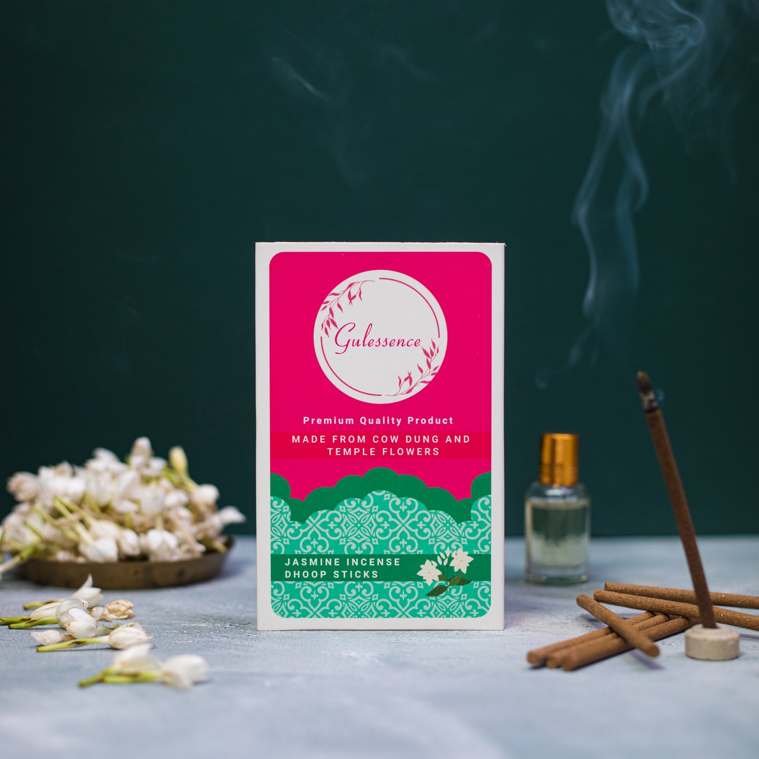 Jasmine Bamboo Less Dhoop Sticks | Made from Cow dung &amp; Temple Flower | Gulessence - Gulessence