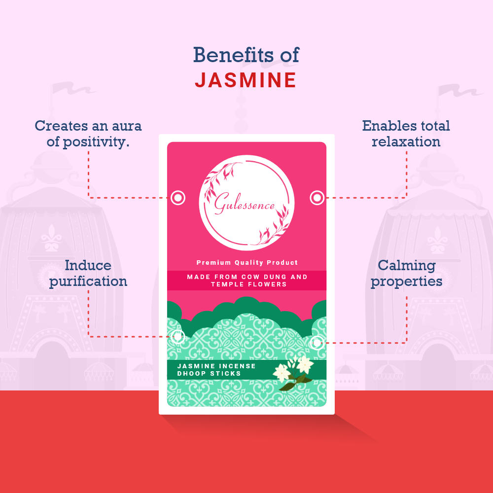 Jasmine Bamboo Less Dhoop Sticks | Made from Cow dung &amp; Temple Flower | Gulessence - Gulessence