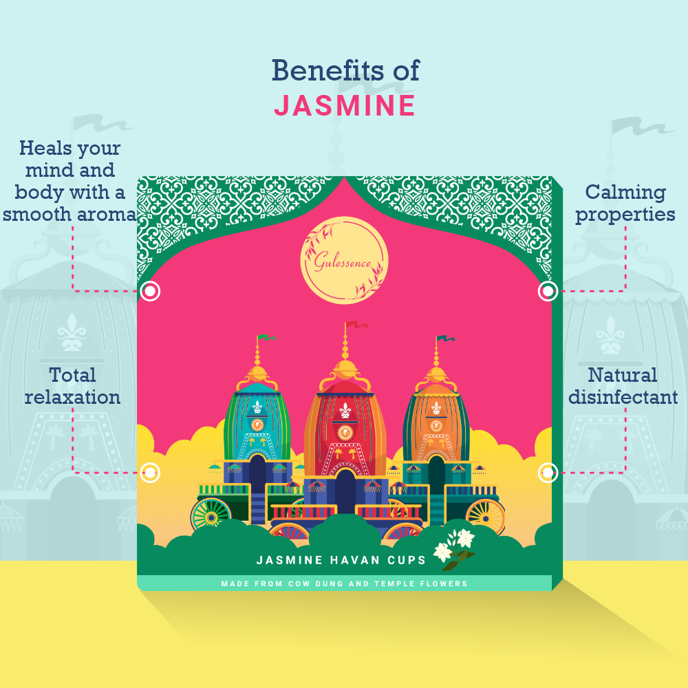 Jasmine Havan Cup &amp; Rose Dhoopsticks - Made from Temple flowers &amp; Cowdung | Combo Boxes | Gulessence - Gulessence