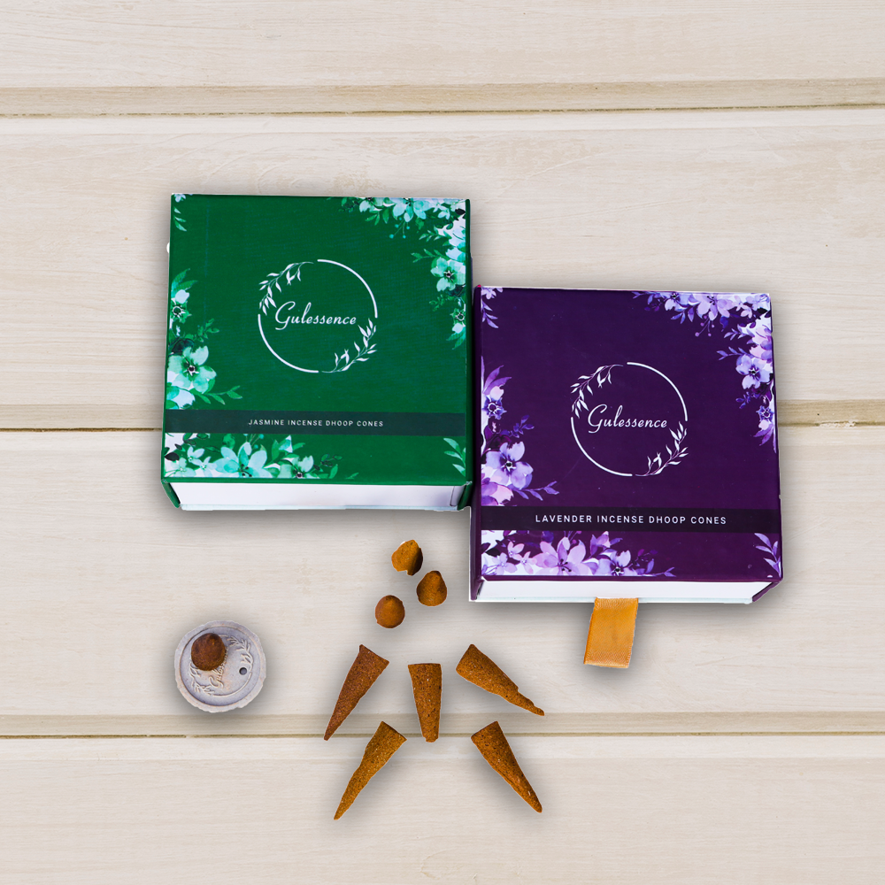 Jasmine  & Lavender Dhoop cones - Made from Temple Flower | Combo Boxes | Gulessence - Gulessence