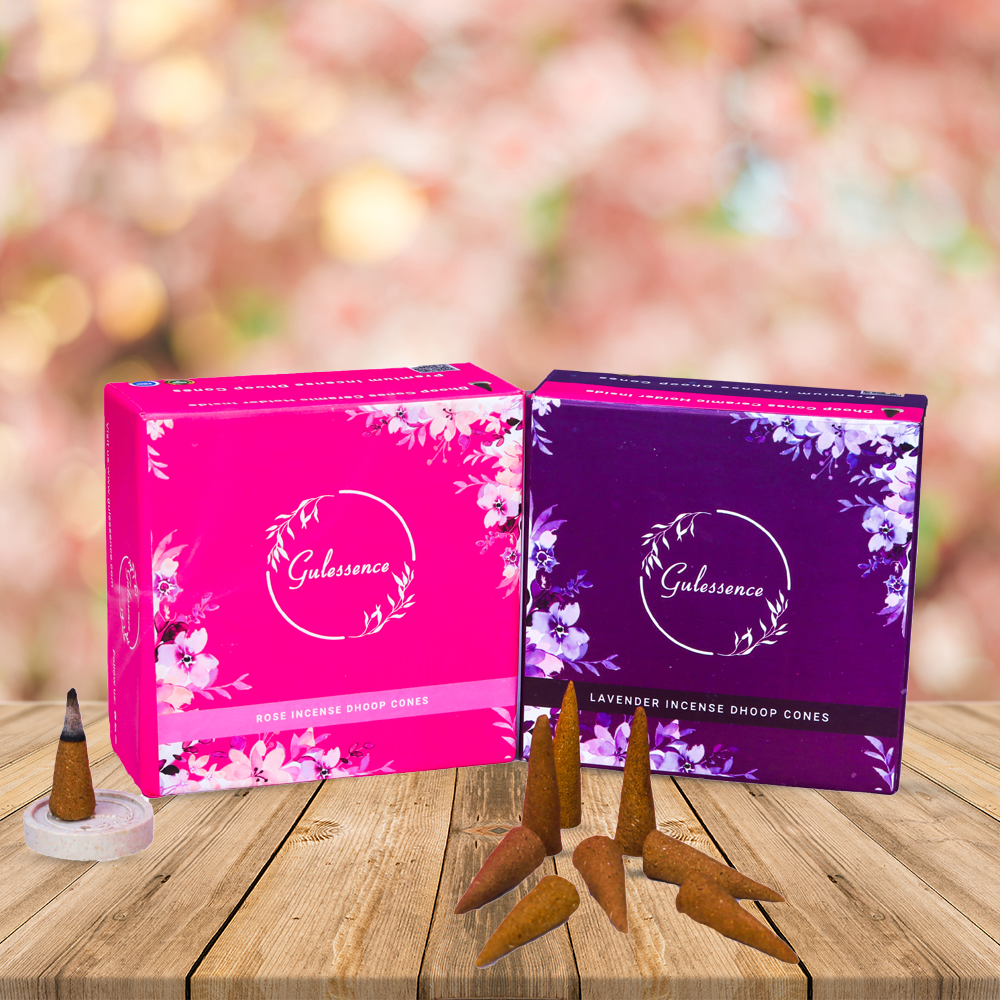 Rose &amp; Lavender Dhoop cones - Made from Temple Flower | Combo Boxes | Gulessence - Gulessence