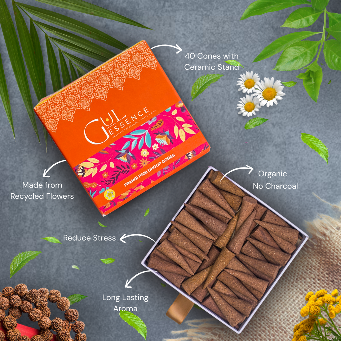 Firangipani Dhoop Cones | Made from Temple Flower | Gulessence - Gulessence-Single Firangipani dhoop cone made from recycled temple flowers, 1.5 inch size