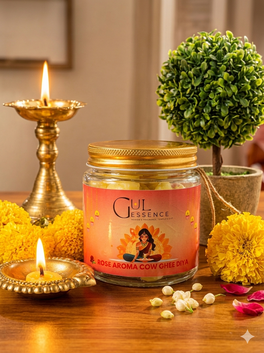 Desi Cow 40 Ghee Wick for Pooja -Rose Aroma | Gulessence - Gulessence