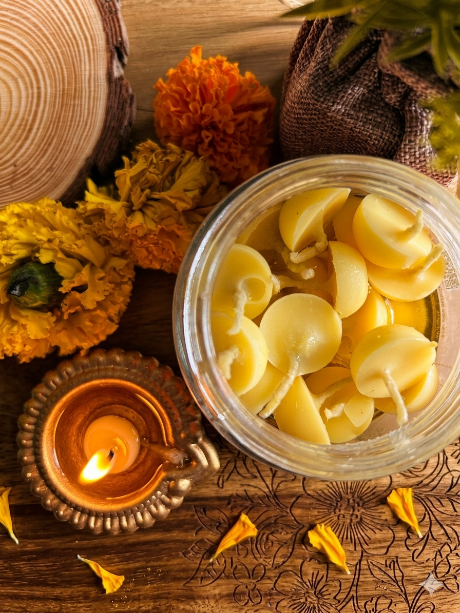 Desi Cow 40 Ghee Wick for Pooja – Jasmine Aroma | Gulessence - Gulessence