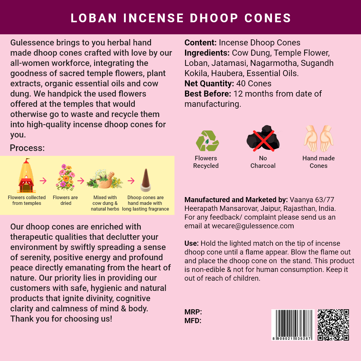 Loban Dhoop Cones | Made from Cow dung &amp; Temple Flower | Gulessence - Gulessence