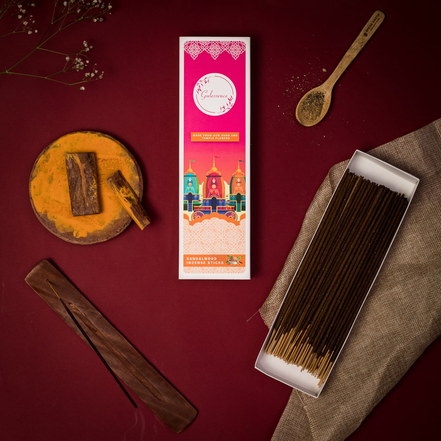 Sandalwood Incense Sticks |  Made from Cow dung &amp; Temple Flower | Gulessence - Gulessence