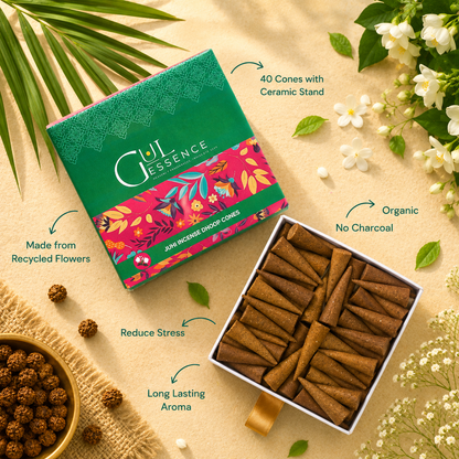 Gulessence Juhi dhoop cones box with ceramic stand, 40 cones pack