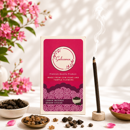 Gulessence Loban Bambooless Dhoop Sticks made from recycled temple flowers, cow dung and natural ingredients with a long-lasting loban fragrance