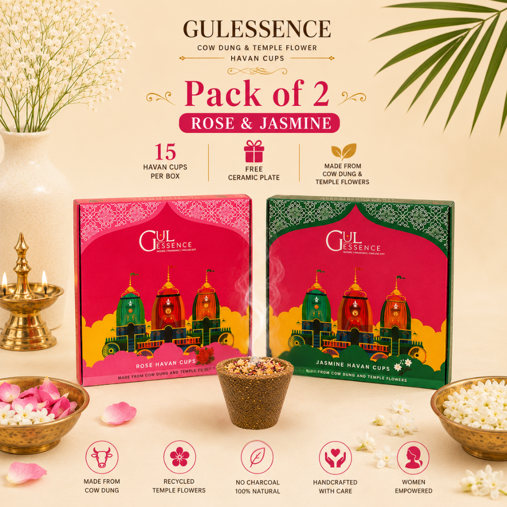 Gulessence Organic Jasmine &amp;amp; Rose Havan Cups – Charcoal-Free |Natural