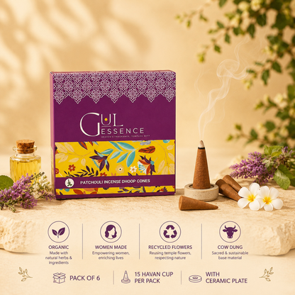 Gulessence Patchouli dhoop cones box with ceramic stand, 40 cones pack
