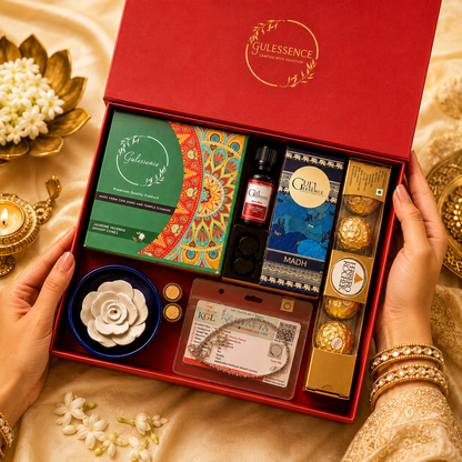  Gulessence Premium Rakhi Gift Box For Sister – With Pyrite Anklet, Attar, Dhoop Cones, Essential Oil &amp; More