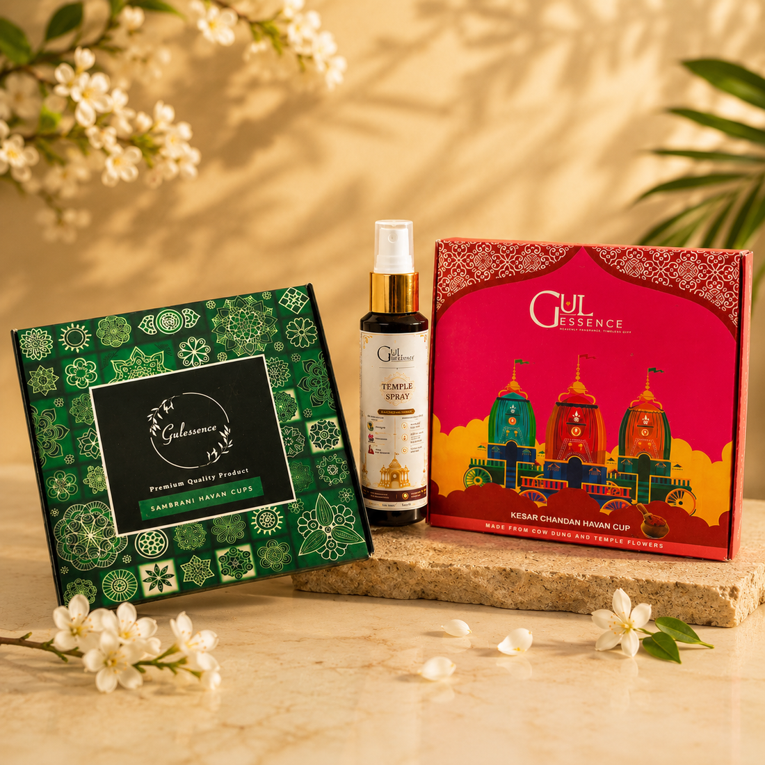 Gulessence Sambrani &amp;amp; Kesar Chandan Havan Cups – Made from Temple Flowers and Cow Dung
