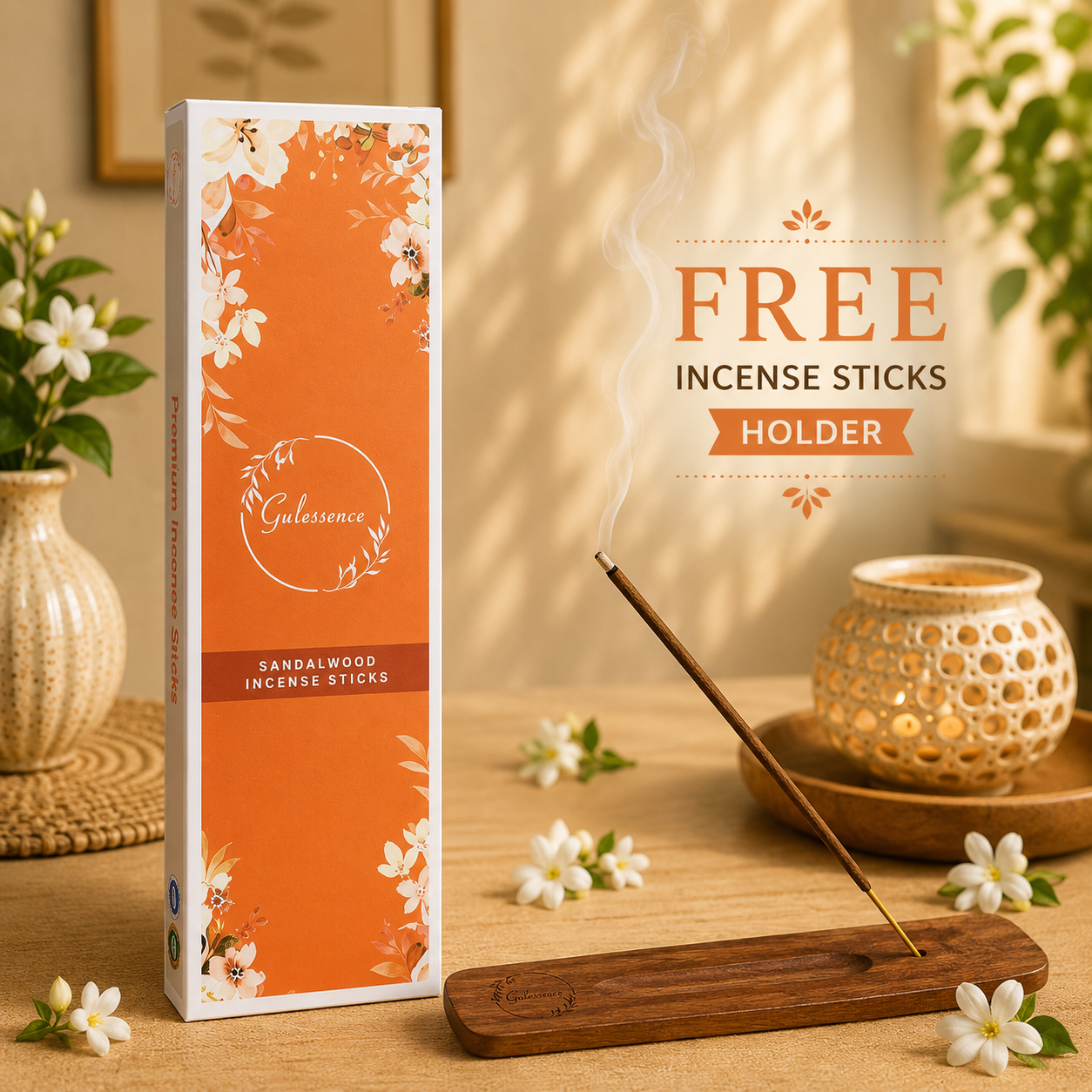 Gulessence Sandalwood Incense Sticks — charcoal-free organic agarbatti -made from temple flowers