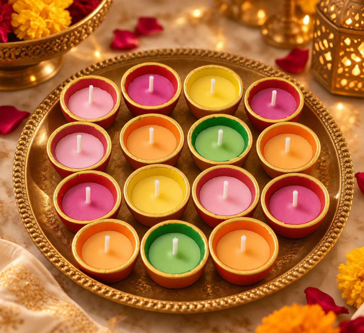 Gulessence aroma wax colorful mitti diya, pack of 16 scented diyas for Diwali