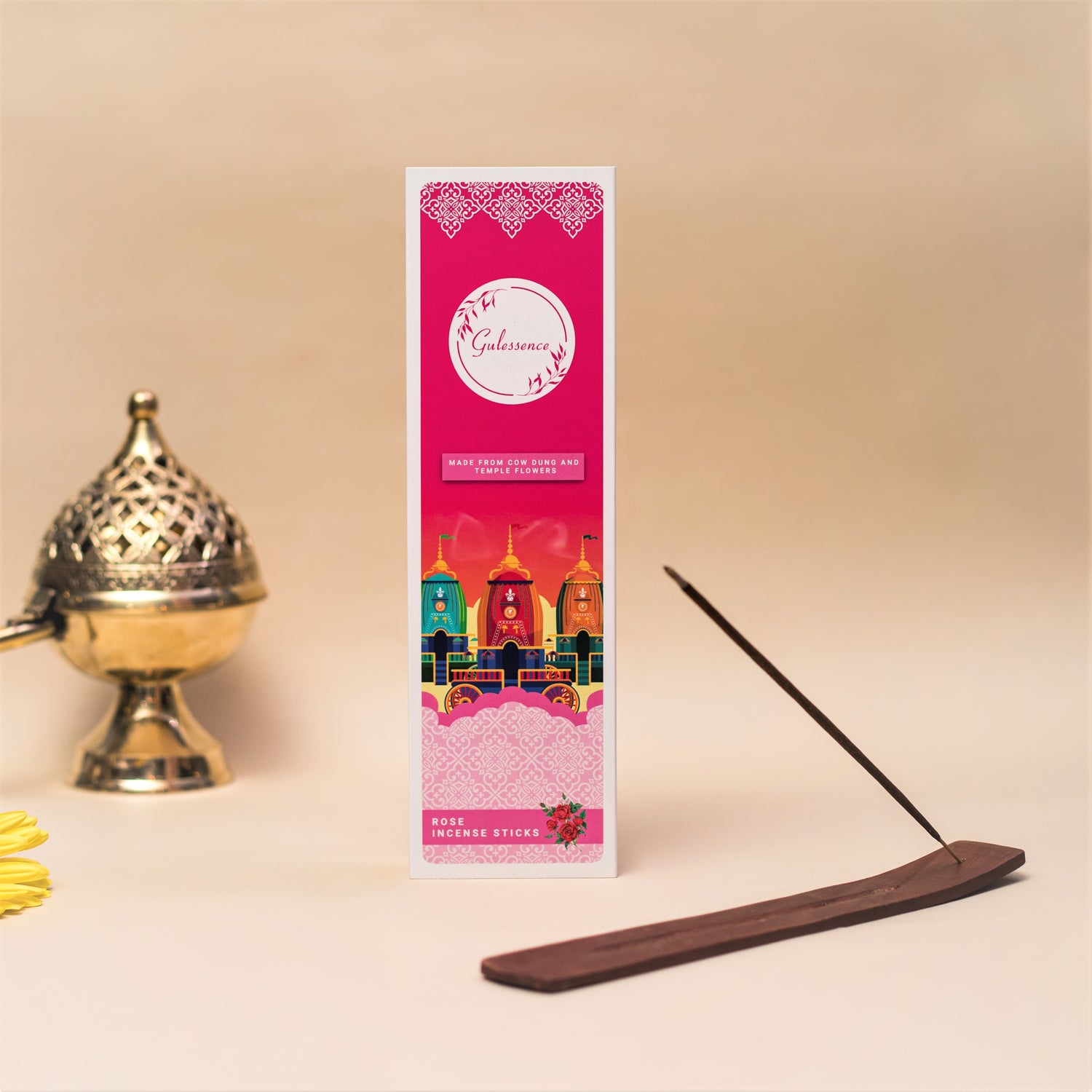 Rose Incense Sticks | Made from Cowdung &amp; Temple Flowers | Gulessence - Gulessence