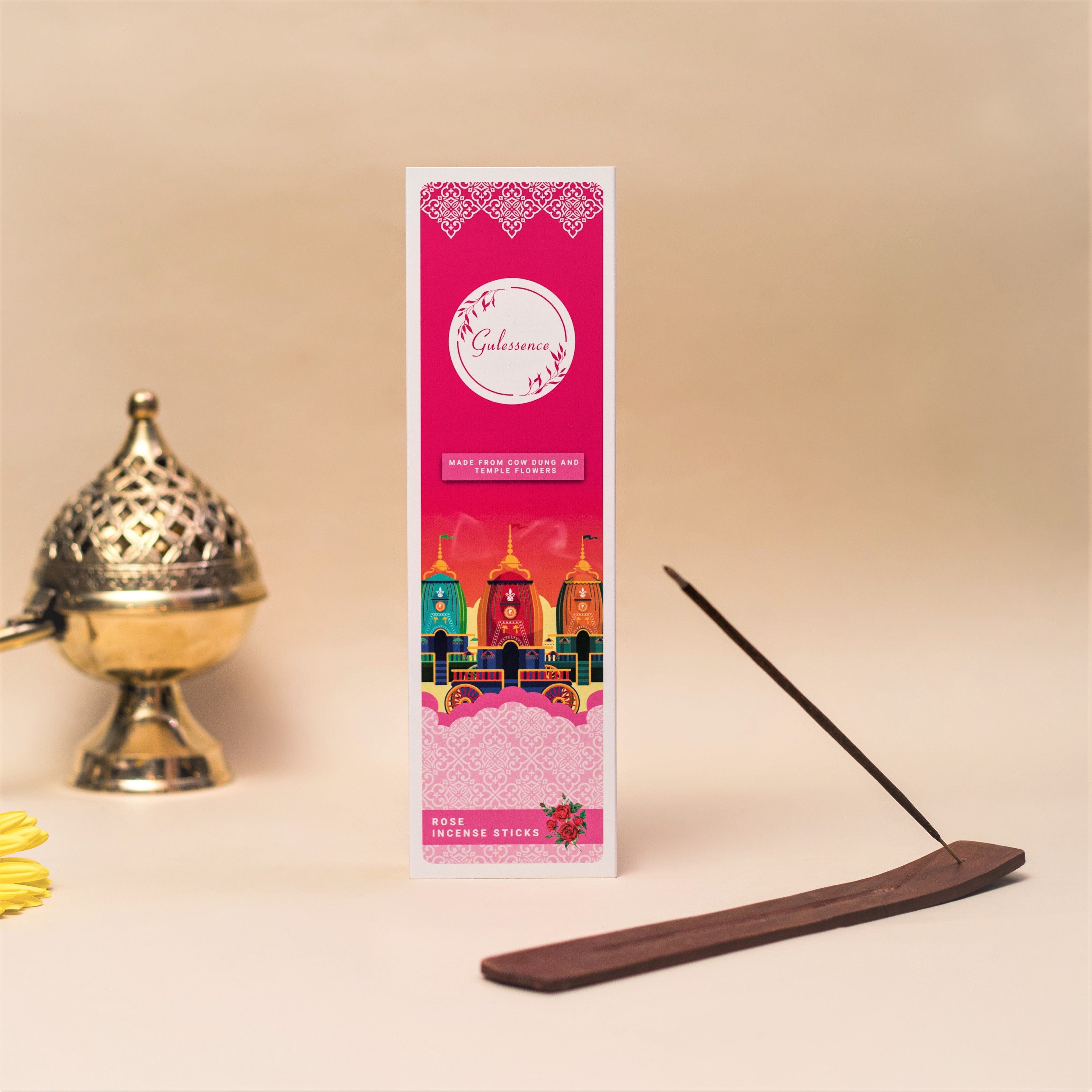 Rose Incense Sticks | Made from Cowdung &amp; Temple Flowers | Gulessence - Gulessence