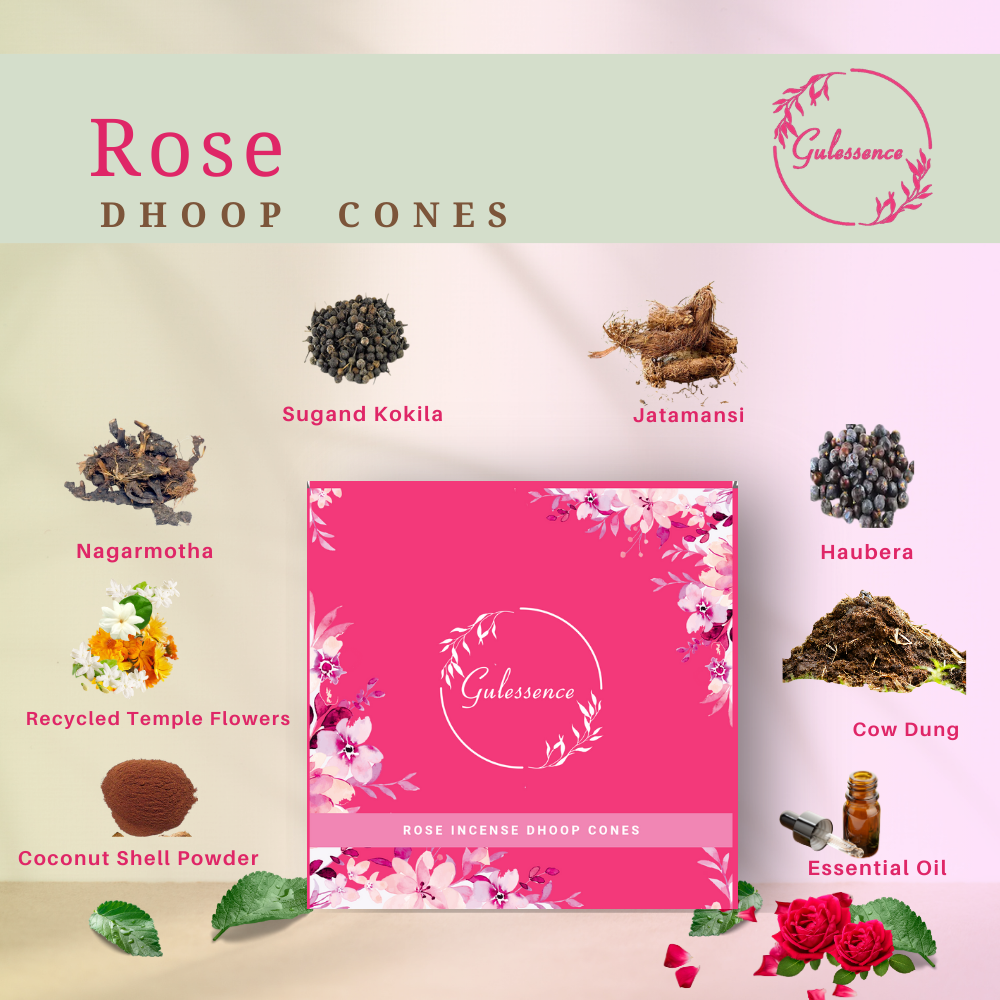 Rose Dhoop Cones | Made from Cow dung &amp; Temple Flower | Gulessence - Gulessence