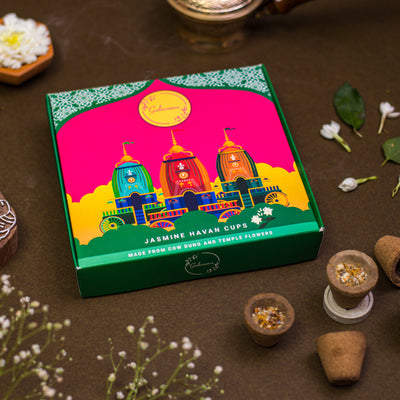 Jasmine Havan Cups | Made from Cow dung & Temple Flower | Gulessence
